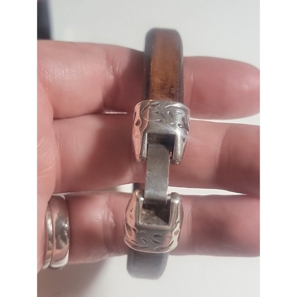 Sterling Silver Lampwork Glass Brown Eyed Susan 925 Leather Hippie Bracelet Gift - Picture 2 of 8